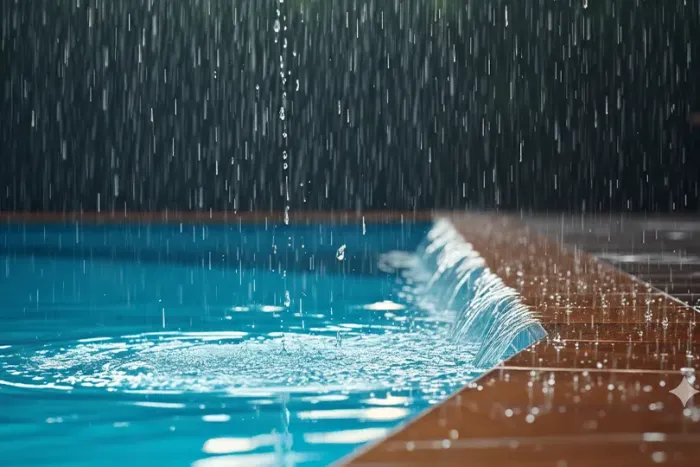 Piscine qui déborde avec la pluie